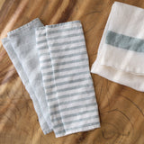 Linen waffle guest towel - Blue Stripe