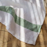 Linen waffle guest towel - Green Stripe