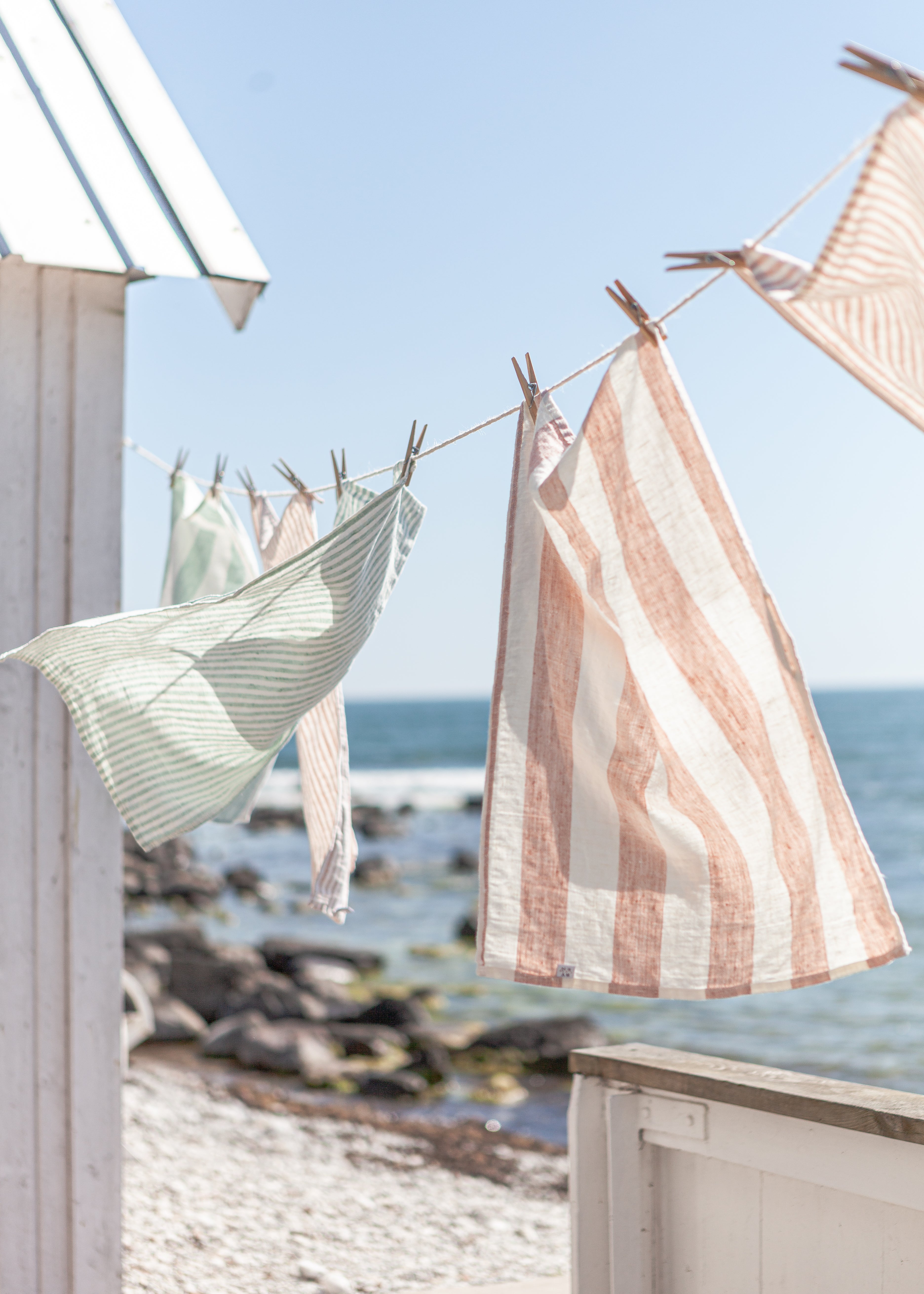 Pink striped linen towels